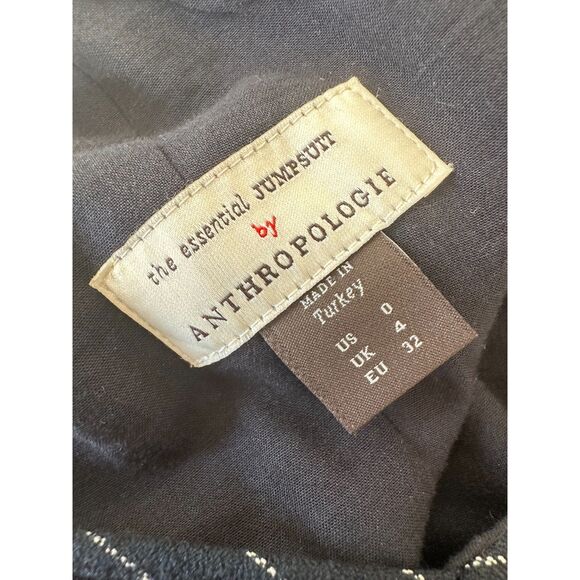 Anthropologie The Essential Jumpsuit Navy Pinstripe Flare One Piece size 0 - Picture 5 of 9